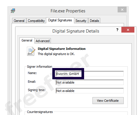 Screenshot of the Evorim GmbH certificate